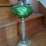 Antique French large green glass oil lamp works Image 3