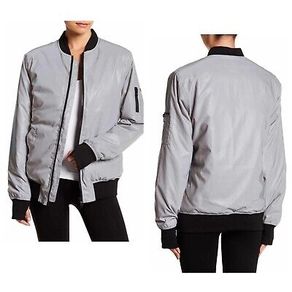 Blanc Noir Silver Reflective Oversized Backpack Straps Bomber Jacket Women S New