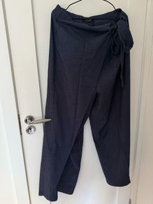Puddle Hem Asymmetric Wrap Wide-Leg Pants Navy / XL