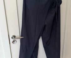 Puddle Hem Asymmetric Wrap Wide-Leg Pants Navy / XL