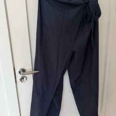 Puddle Hem Asymmetric Wrap Wide-Leg Pants Navy / XL