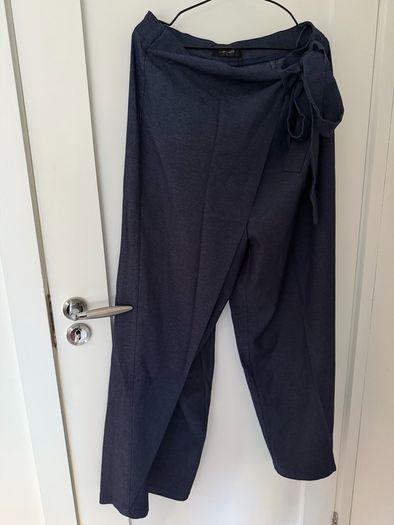 Puddle Hem Asymmetric Wrap Wide-Leg Pants Navy / XL