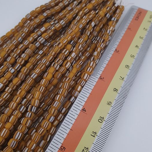Vintage African Style Stripe Glass 4-5.5mm Beads Necklace Strand