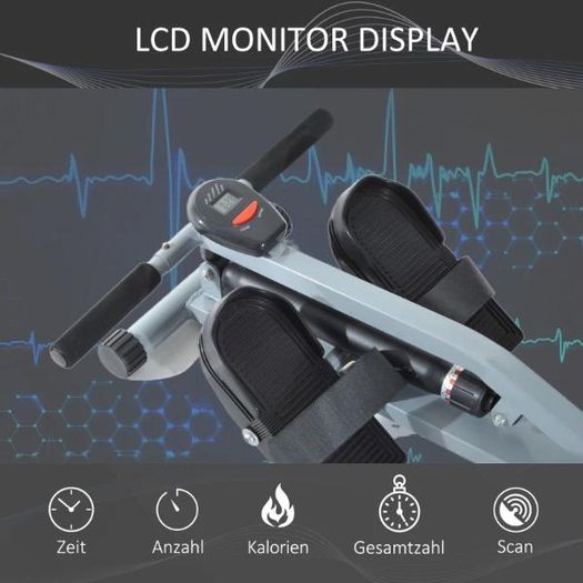 Rowing Machine W/ Monitor-Grey/Black