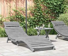 Sun Lounger Grey Solid Wood Acacia Grey