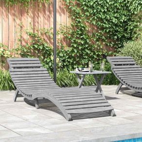 Sun Lounger Grey Solid Wood Acacia Grey