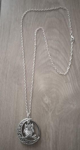Crescent moon and owl pendant