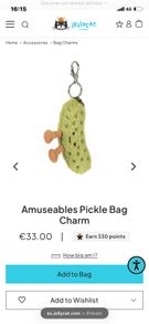 New JELLYCAT Amuseables Pickle Bag Charm