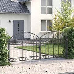 Fence Gate Double Door with Arched Top Steel 300x125 cm Black