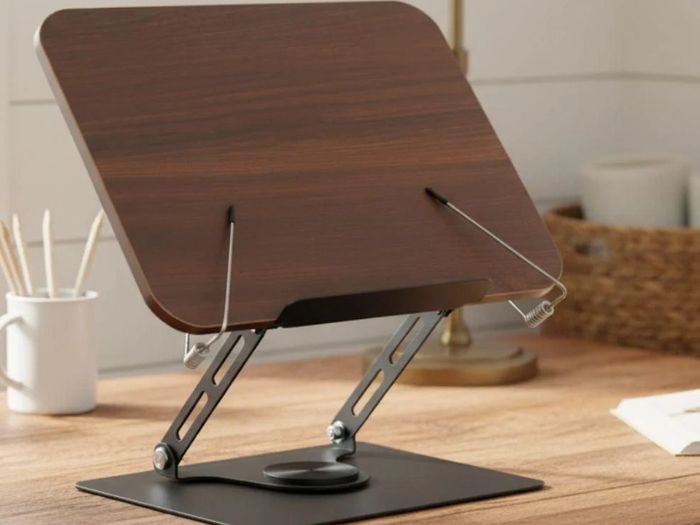 Desktop Reading Stand with 360 Rotating Base - Wooden & Aluminium