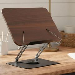 Desktop Reading Stand with 360 Rotating Base - Wooden & Aluminium