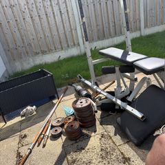 dumb bells, bar bells and bench press