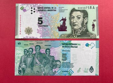 Argentina  5  Peso  2015  ( unciirculated ) Pick  358a .