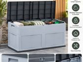 320L Outdoor Garden Storage Box  Lockable Grey Cushion & Tool Storage