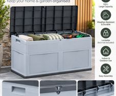 320L Outdoor Garden Storage Box  Lockable Grey Cushion & Tool Storage