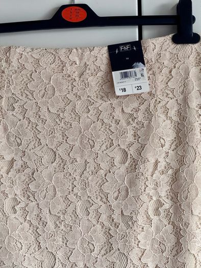 F&F Cream Lace Pencil Skirt UK 14 | Knee Length | New With Tags