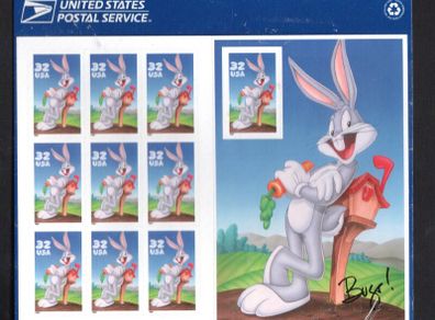 1997 USA Bugs Bunny Self-Adhesive Commemorative Stamps Sheet Mint Never Hinged (MNH) in original packaging.