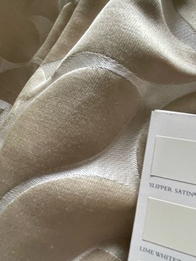 Gorgeous Silk Embossed Blackout Interlined Curtains with Silk Tie Back Ribbons 116"w x 86"d