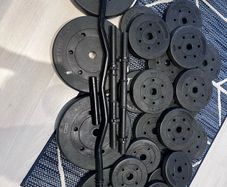 84kg Home Gym Weight Set - EZ Curl Bar, Dumbbells & Connector