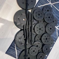 84kg Home Gym Weight Set - EZ Curl Bar, Dumbbells & Connector