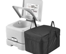 Toilet for Camping with Carry Bag, RV Toilet with 3.2 Gal Waste Tank, Push-Button Pressurized Flush Commode,