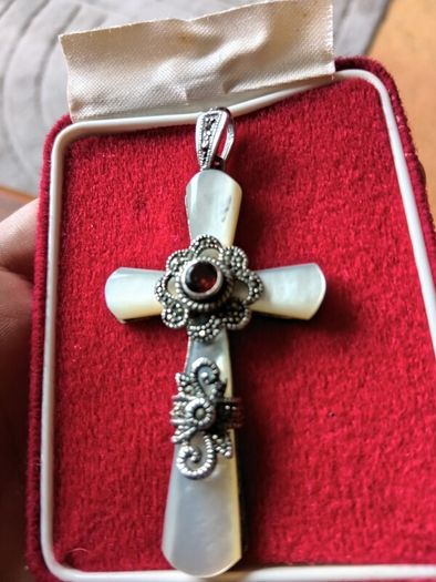 Unique item. Vintage Sterling Silver Mother of Pearl Cross. Hallmarked. Unique.