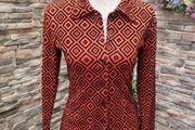 Vintage 70s blouse Orange &amp; black geometric Size 38(size 6 or 8) postage included