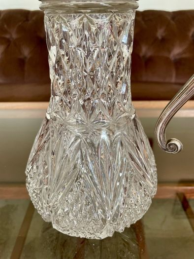 Antique Vintage Silver Plated Crystal Glass Claret Jug Pitcher