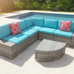 Victoria Corner Garden Sofa Set Large Outdoor Rattan Lounge with Table 220x220cm