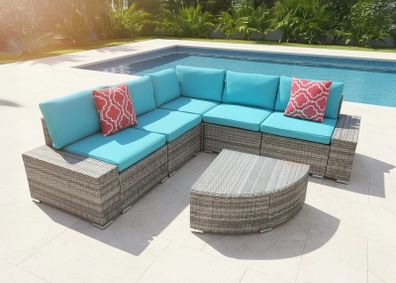Victoria Corner Garden Sofa Set Large Outdoor Rattan Lounge with Table 220x220cm