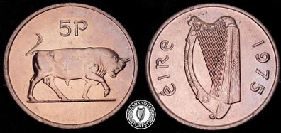 Ireland - 1975 - 5 Pence - Bull - AU - KM.22 - [2402]