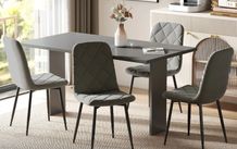 Set 4 velvet Dining Chairs with backrest, velvet-look upholstered chairs with metal legs, for dining table, gray