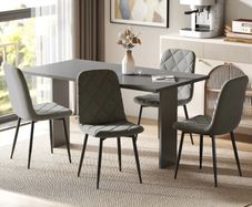 Set 4 velvet Dining Chairs with backrest, velvet-look upholstered chairs with metal legs, for dining table, gray