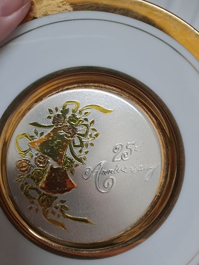 25th Wedding anniversary gift plate 24 kt gold