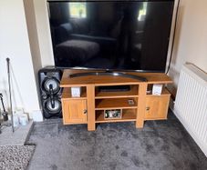 Light up glass cabinet with matching TV stand