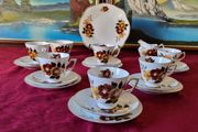 21 Piece Royal Tara Bone China Gold Gilt Red And Yellow Floral Tea Set For 6 Person Setting Made in Ireland