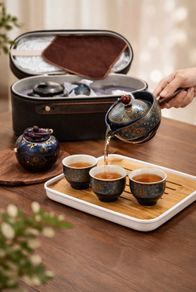 Elegant Portable Ceramic Teacup Set with carry Case