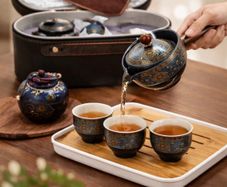 Elegant Portable Ceramic Teacup Set with carry Case