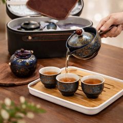 Elegant Portable Ceramic Teacup Set with carry Case