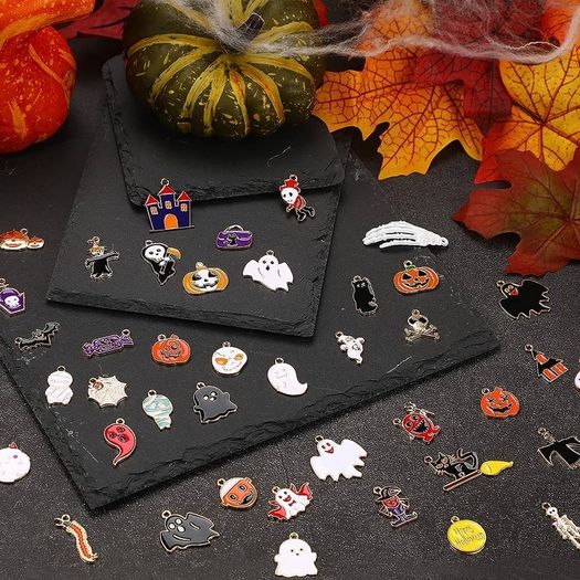 110Pcs Halloween Charms Gold Enamel Jewelry Making Charms for Halloween Bracelet Necklace Making and Decoration