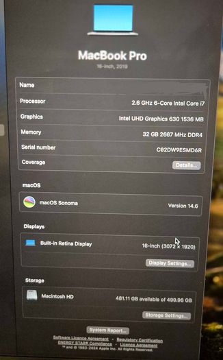 Macbook Pro 16 inch i7 2019 32GB