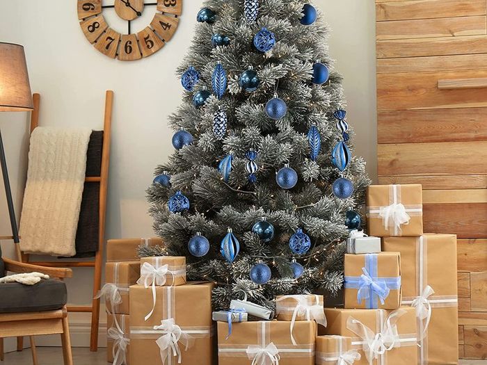 Midnight Blue Christmas Ball Ornaments for Christmas Decoration Baubles-24 Pieces Xmas Tree Shatterproof Ornaments with Hanging Loop for Holiday and Party Decoration(Combo 8 Ball and Shaped Styles)