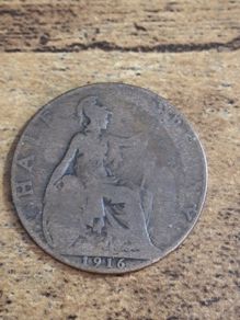 Great Britain UK 1916 Half Penny George V Coin - free standard postage