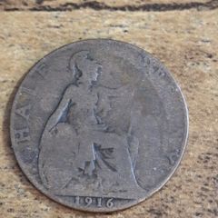 Great Britain UK 1916 Half Penny George V Coin - free standard postage