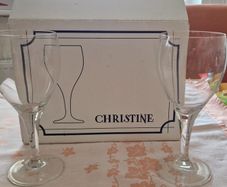 Wine Glasses. Set of 6 Christened Stemmed Wine Glasses in Original Box