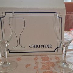 Wine Glasses. Set of 6 Christened Stemmed Wine Glasses in Original Box