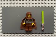 lego Star Wars sw0057 Jedi Knight (Jedi Bob) minifigure- Dark Gray Tunic, Brown Hood and Cape