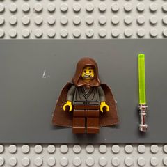 lego Star Wars sw0057 Jedi Knight (Jedi Bob) minifigure- Dark Gray Tunic, Brown Hood and Cape
