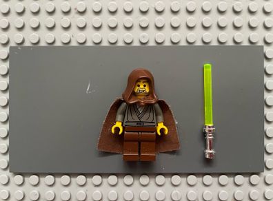lego Star Wars sw0057 Jedi Knight (Jedi Bob) minifigure- Dark Gray Tunic, Brown Hood and Cape