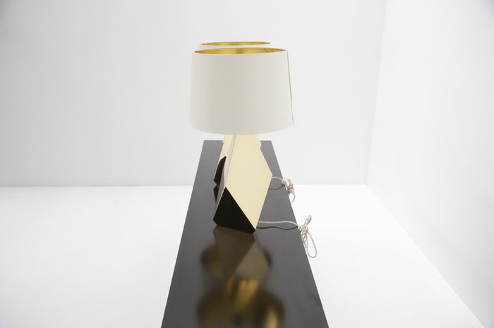 Pair of Modern Brass Origami Mid-century Style Table Lamps, USA